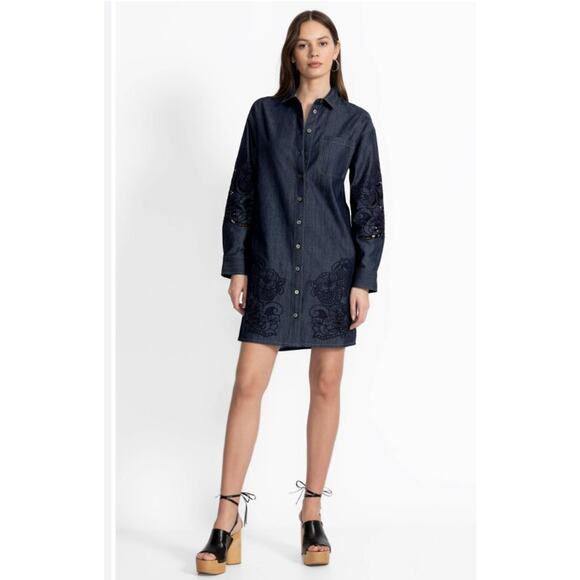 Johnny Was Dresses & Skirts - JOHNNY WAS Jade Sz S Small Katella Denim Eyelet Lace Shirt Dress NWT